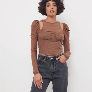Bobbles and Lace brown mesh corset top